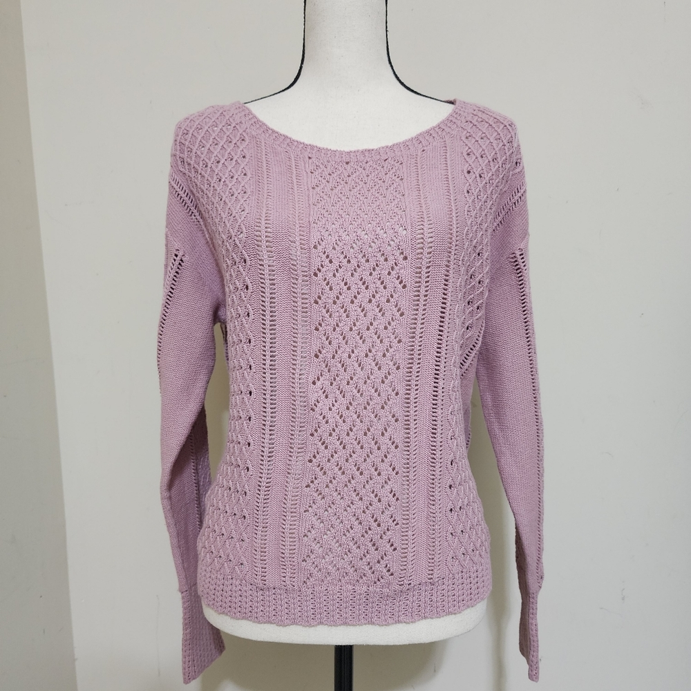 NICOLE MILLER artelier size Large Open Knit Pullover Sweater Pink